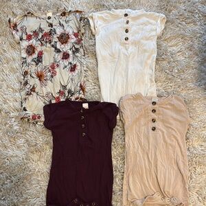 Floral and Solid Baby Onesies Set